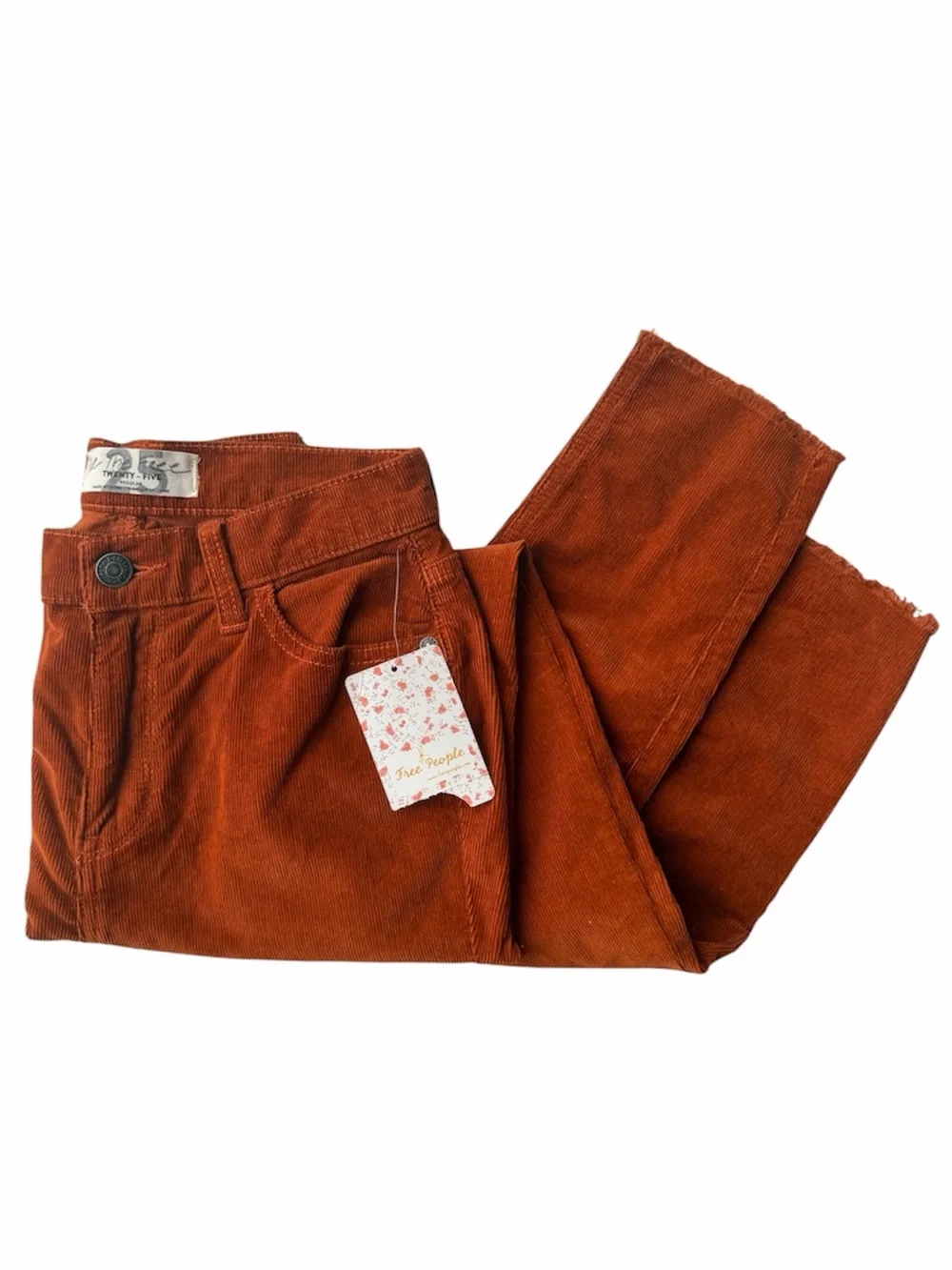 We the Free People rust 5 pocket corduroy pants jeans raw hem OB823192 sz 25 NWT